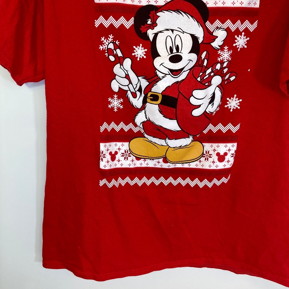 Disney Santa Mickey Mouse Shirt Sz L Red Short Sleeve Ugly Sweater Look - Picture 5 of 12